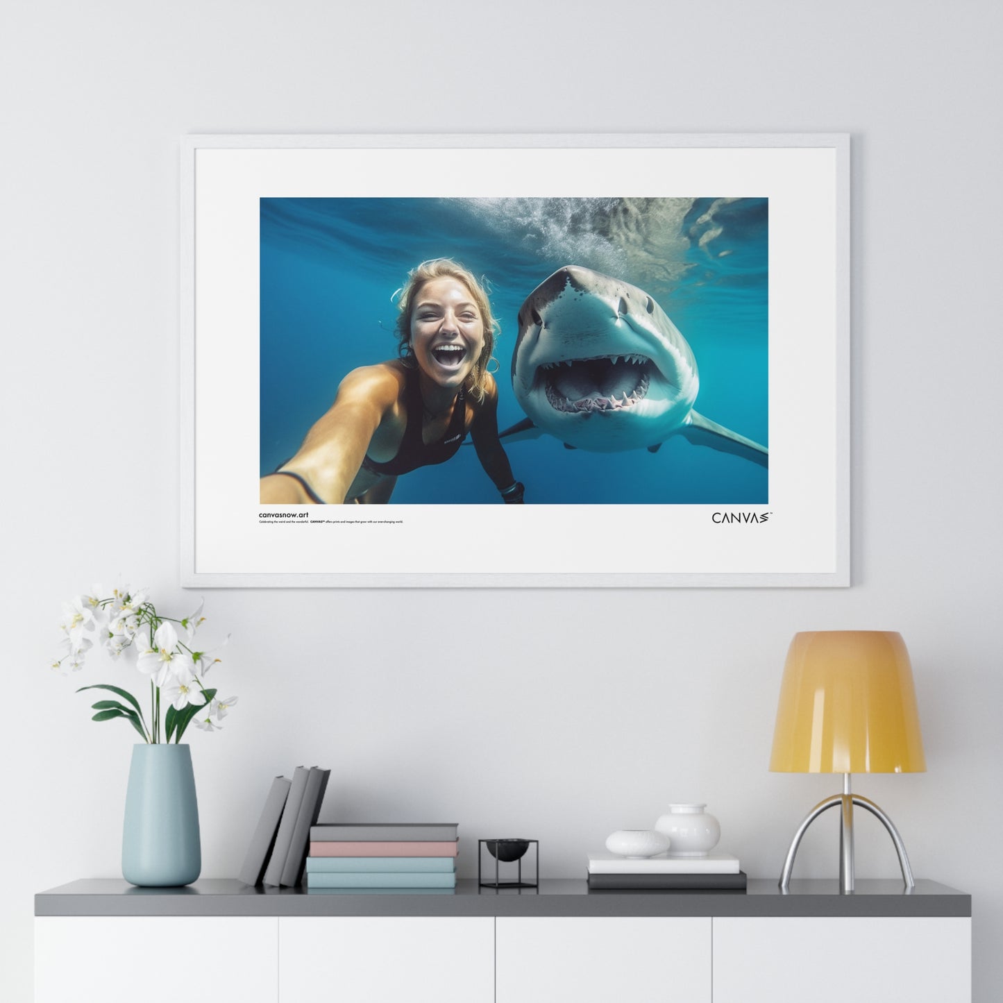 CANVAS™ SHARK-SELFIE Landscape Framed Poster