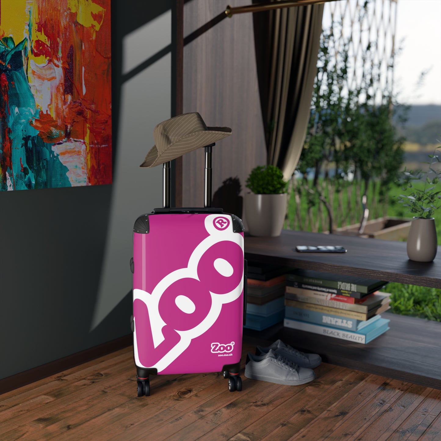Zoo® White on Pink - Black Suitcase