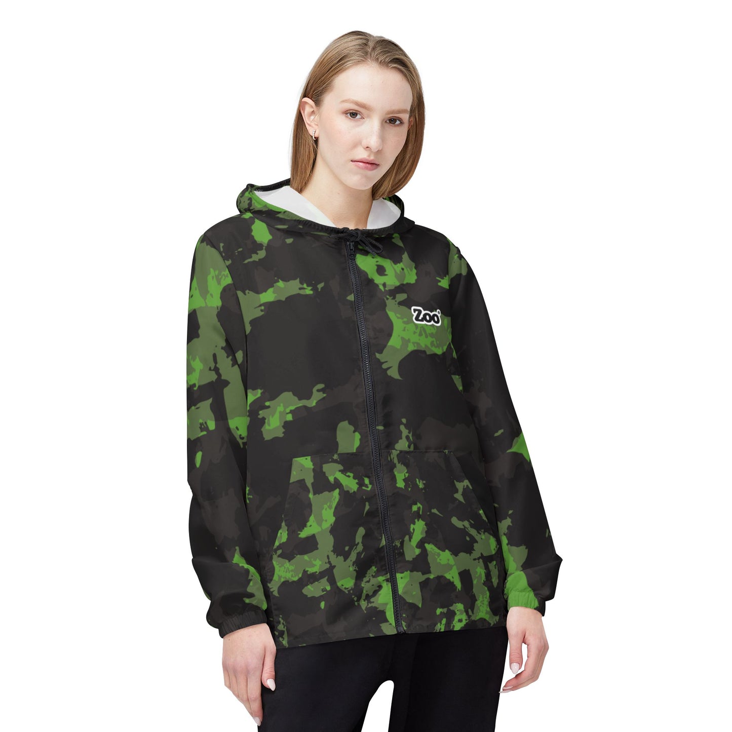 Zoo® Black & Light Green - Unisex Camo Windbreaker Jacket