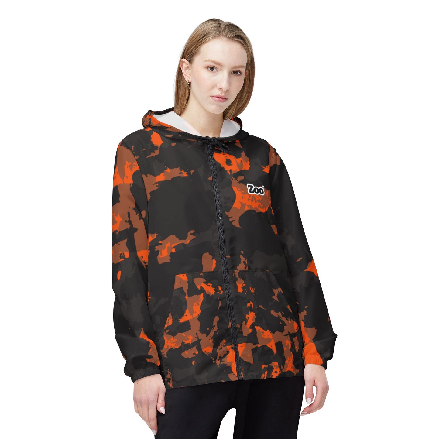 Zoo® Black & Orange - Unisex Camo Windbreaker Jacket
