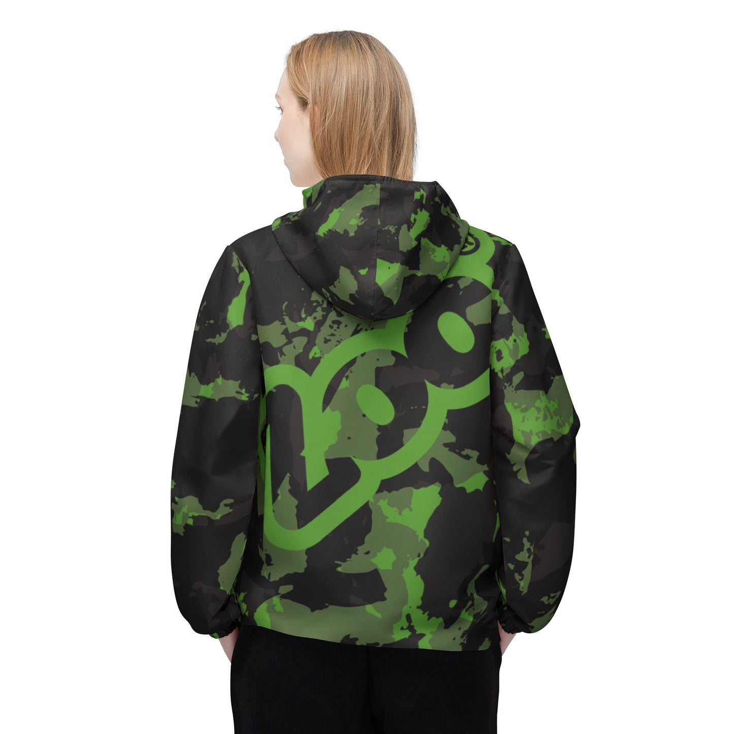 Zoo® Black & Light Green - Unisex Camo Windbreaker Jacket