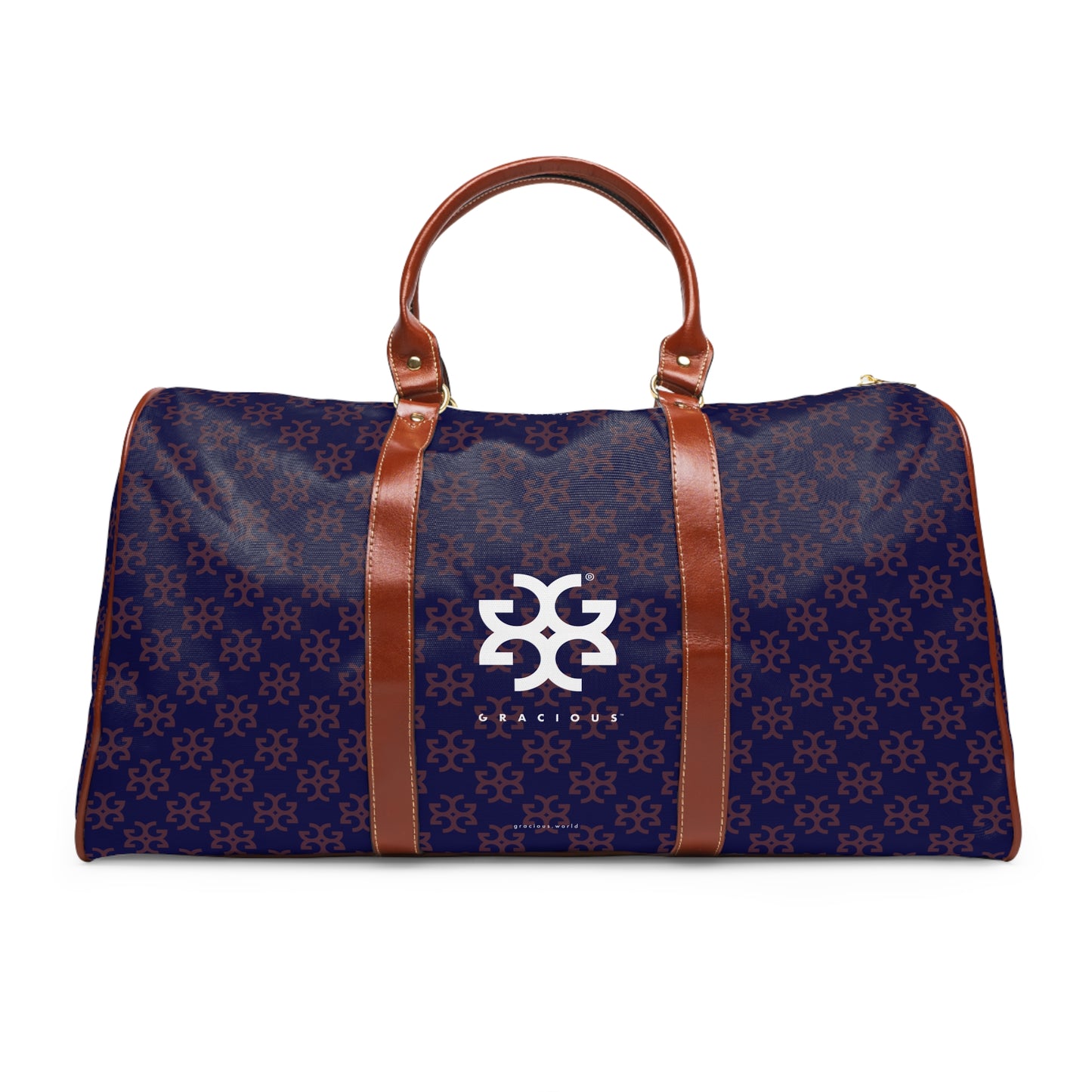 GRACIOUS™ - Deep Purple Patterned with White. Brown Leather Travel Bag