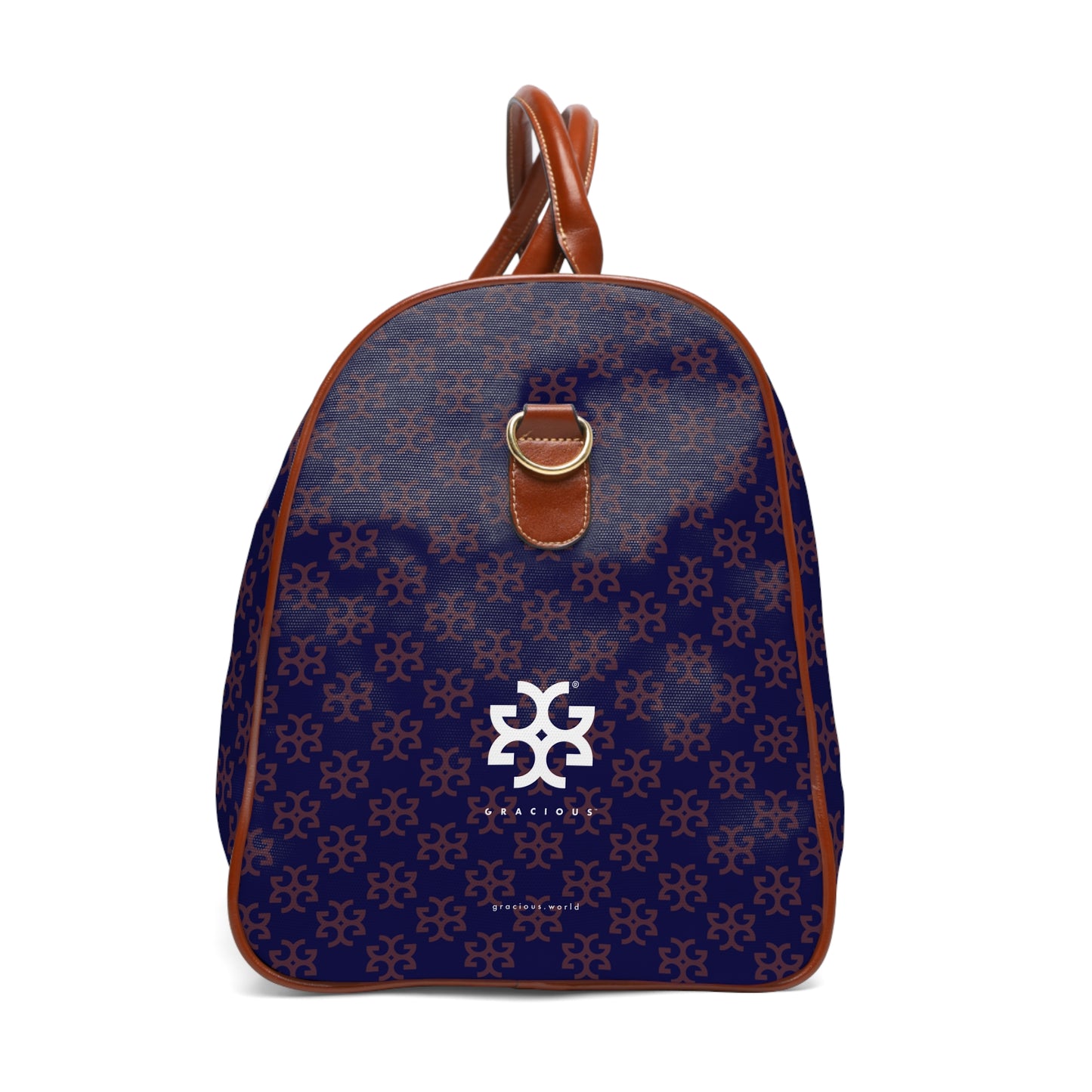 GRACIOUS™ - Deep Purple Patterned with White. Brown Leather Travel Bag