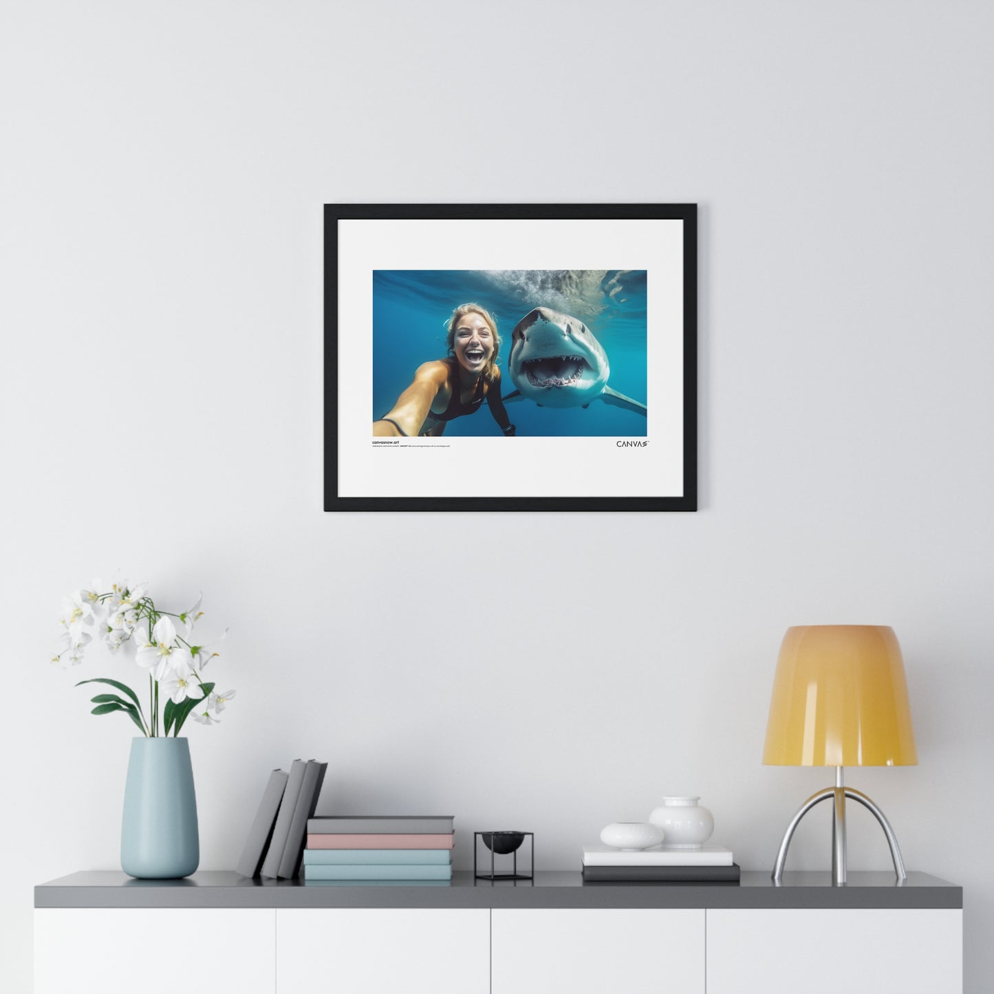 CANVAS™ SHARK-SELFIE Landscape Framed Poster