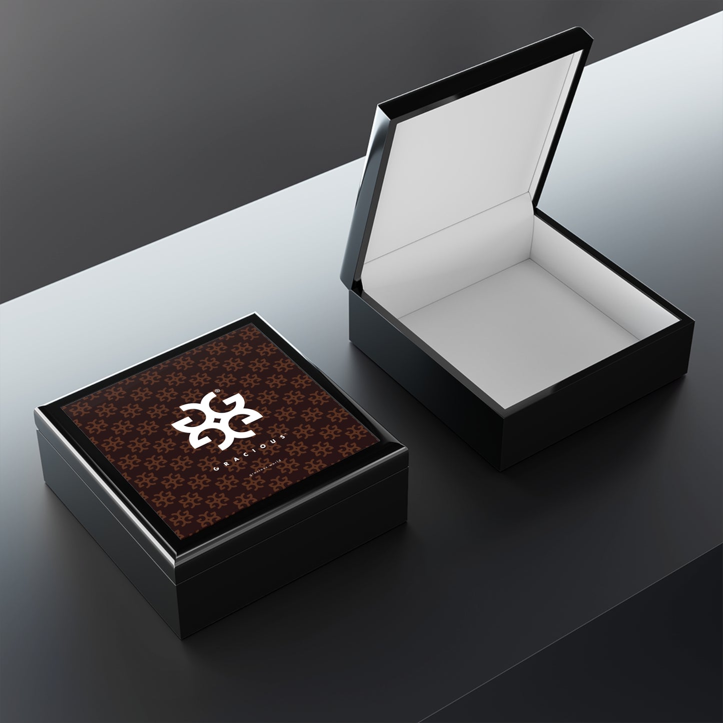 GRACIOUS™ Deep Brown Patterned with White Jewelry Box