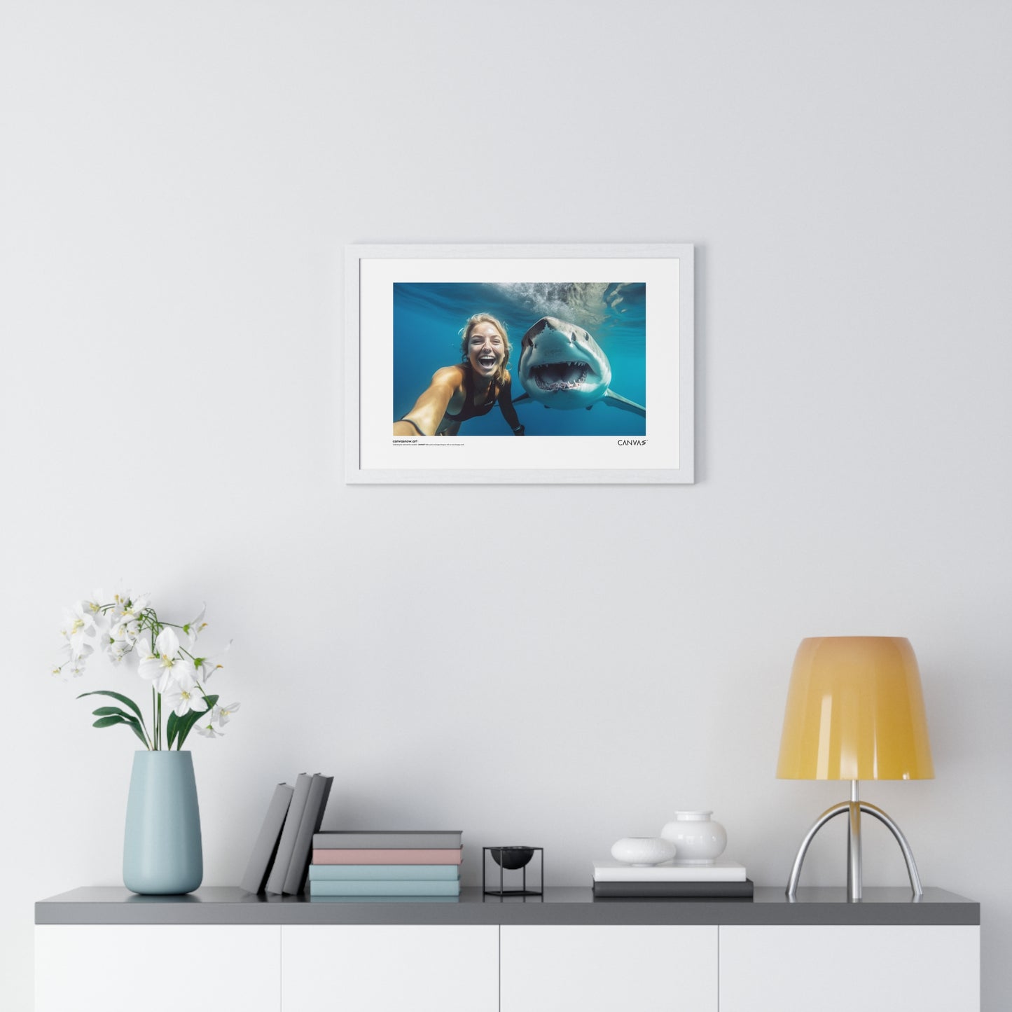 CANVAS™ SHARK-SELFIE Landscape Framed Poster