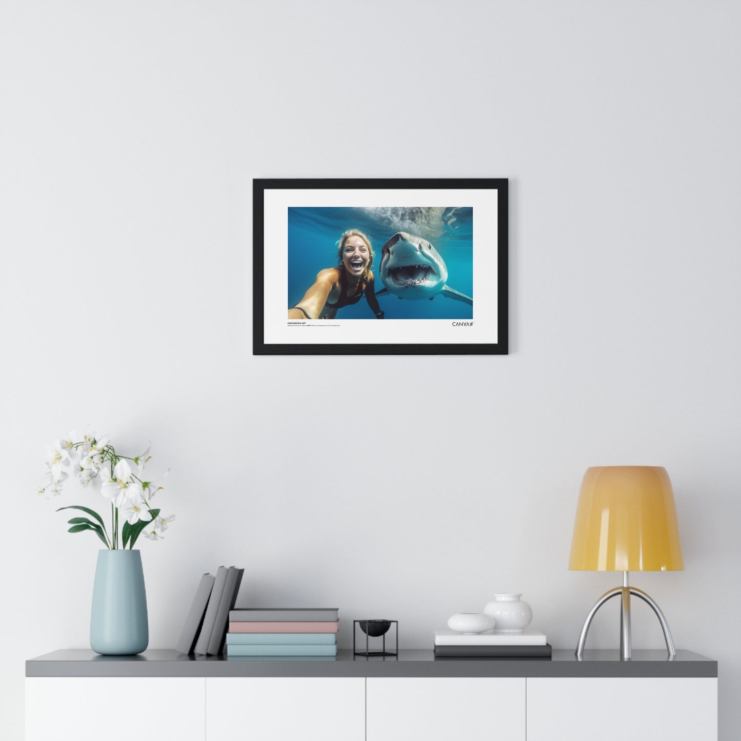 CANVAS™ SHARK-SELFIE Landscape Framed Poster