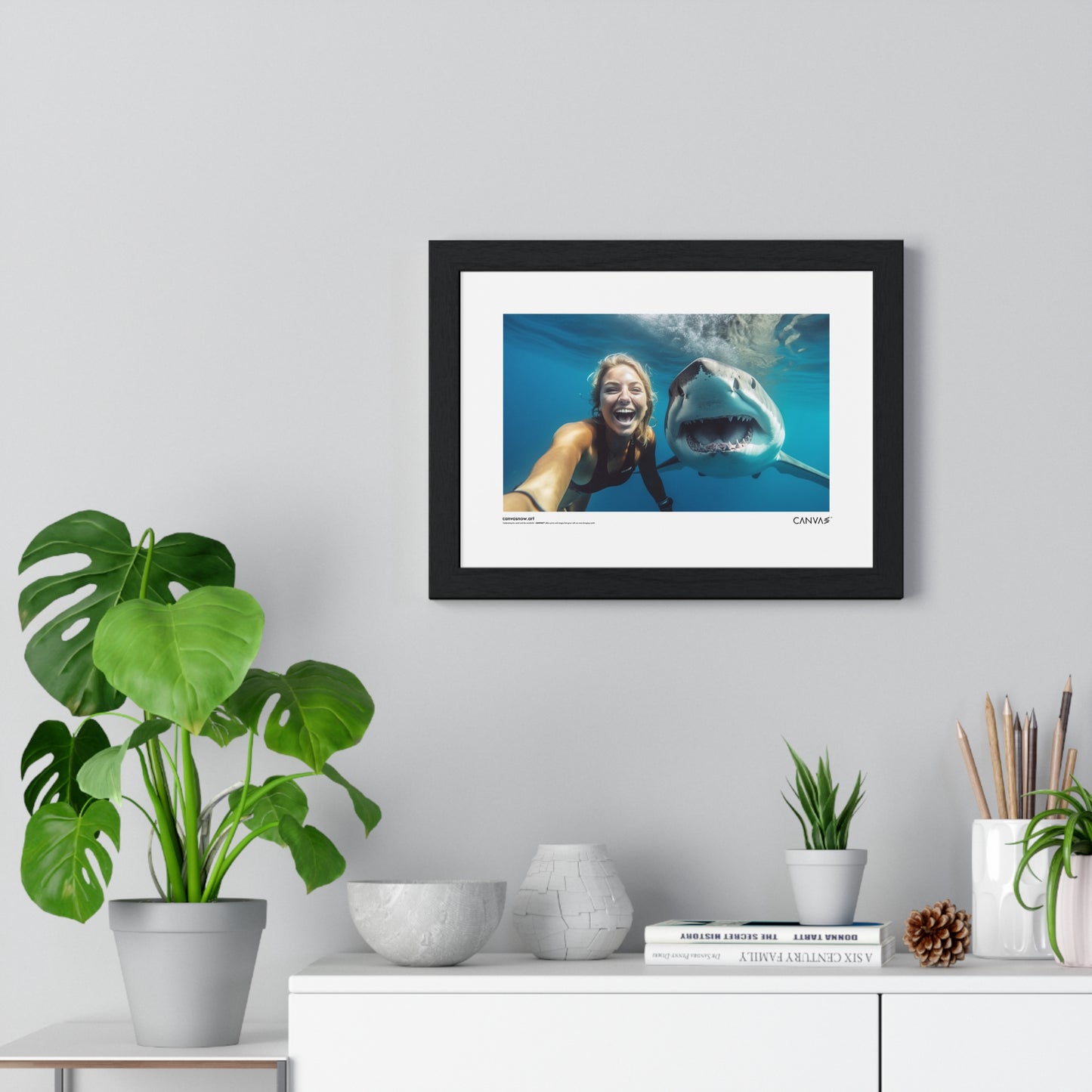 CANVAS™ SHARK-SELFIE Landscape Framed Poster