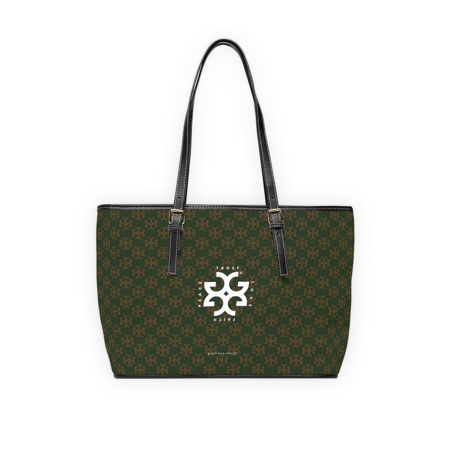 GRACIOUS™ Deep Green Patterned with White Stylish PU Leather Shoulder Bag
