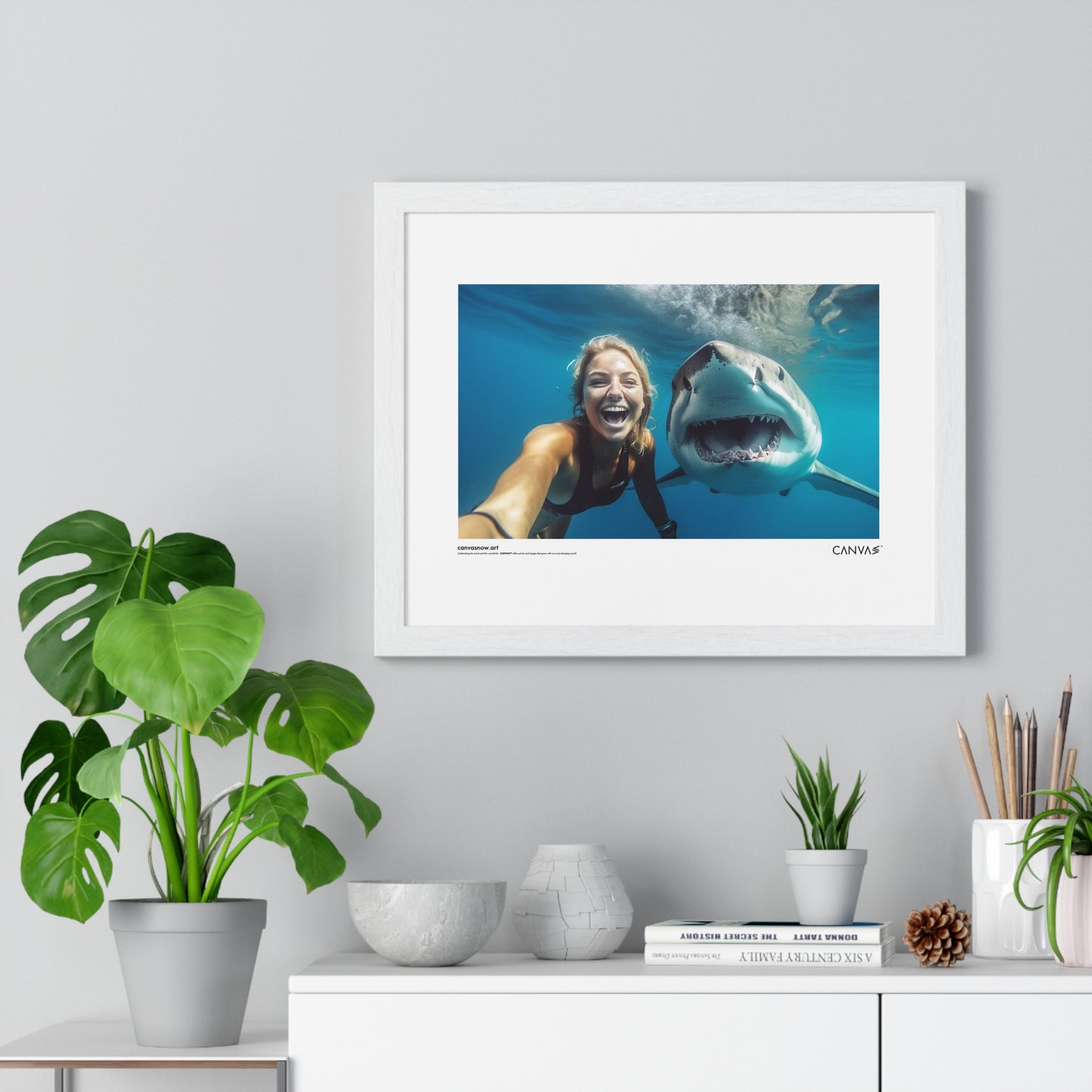 CANVAS™ SHARK-SELFIE Landscape Framed Poster