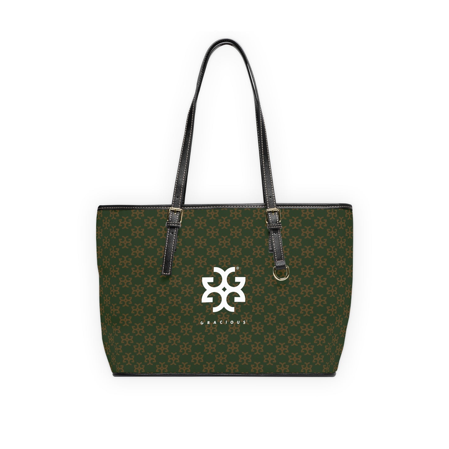 GRACIOUS™ Deep Green Patterned with White Stylish PU Leather Shoulder Bag