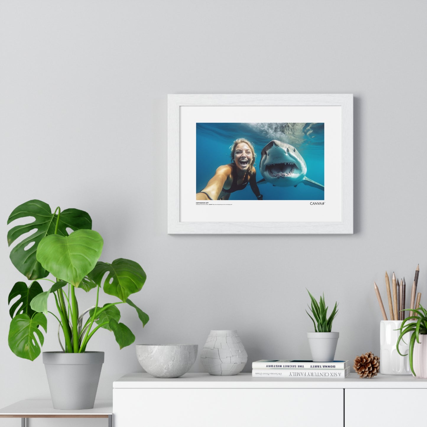 CANVAS™ SHARK-SELFIE Landscape Framed Poster