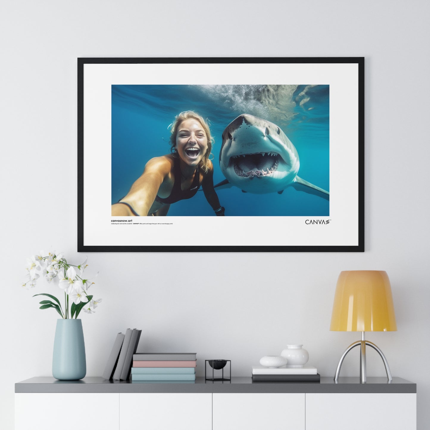 CANVAS™ SHARK-SELFIE Landscape Framed Poster