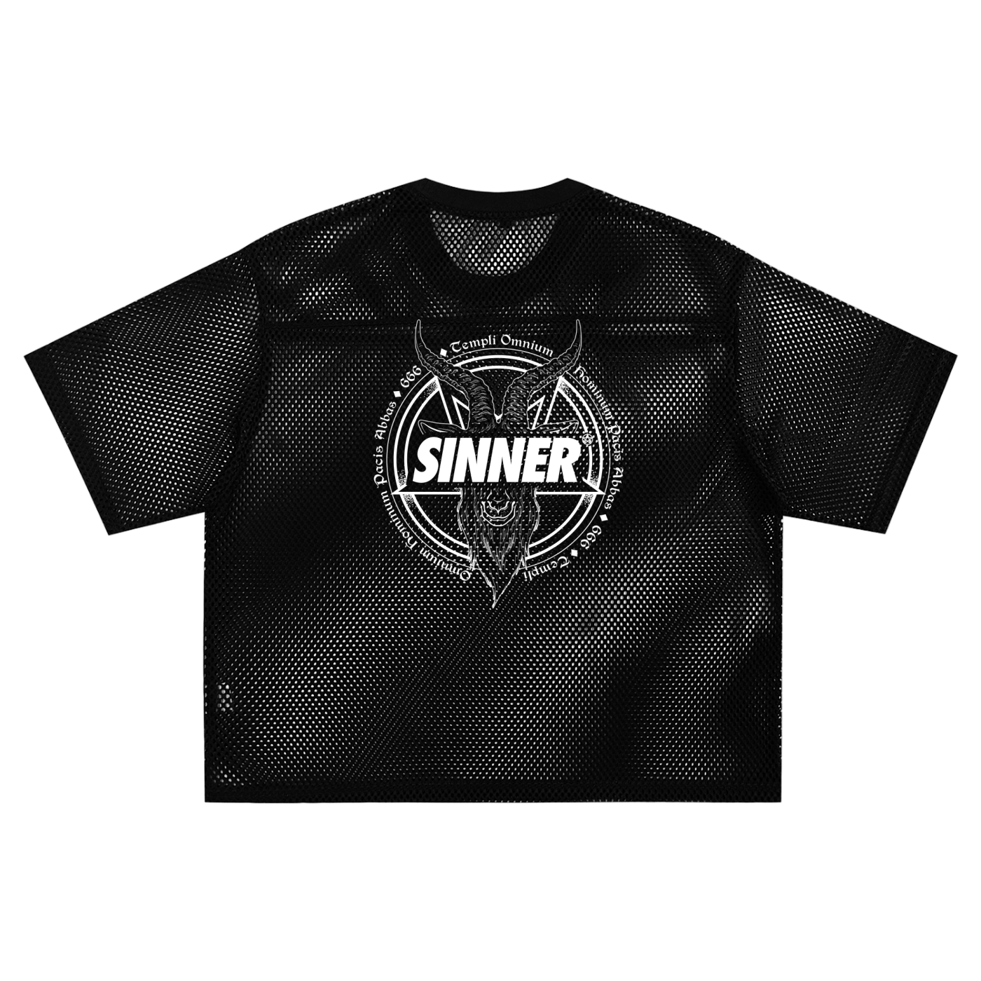 SINNER© White on Black Unisex See-through Boxy Net T-shirt
