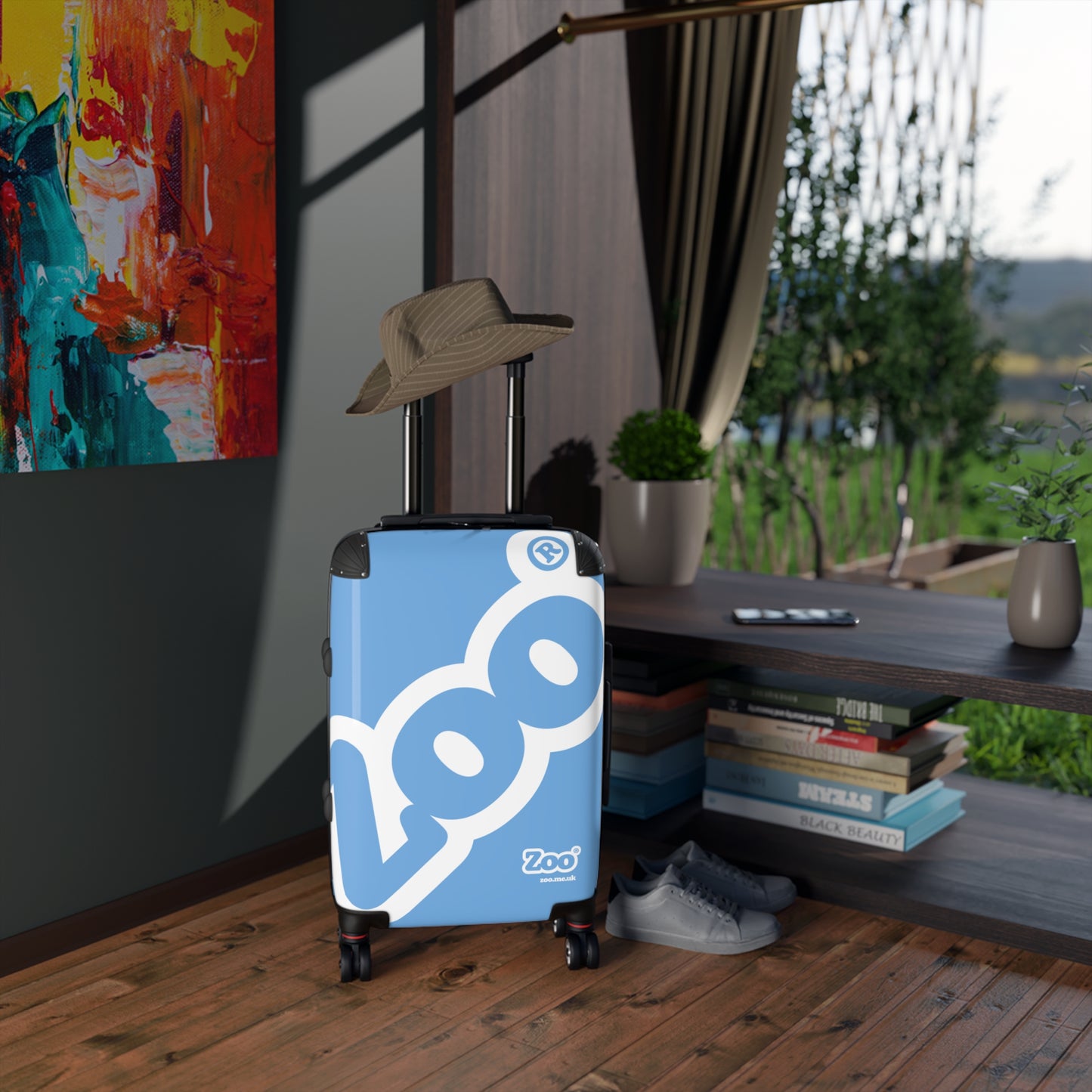 Zoo® White on Light Blue - Black Suitcase