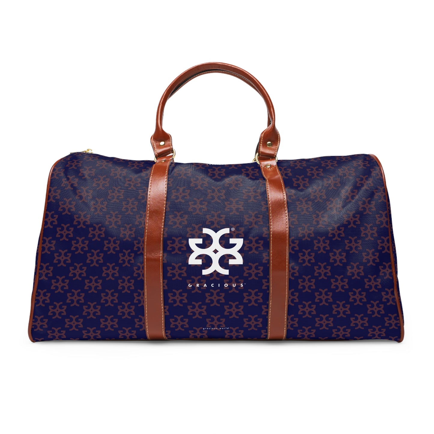 GRACIOUS™ - Deep Purple Patterned with White. Brown Leather Travel Bag