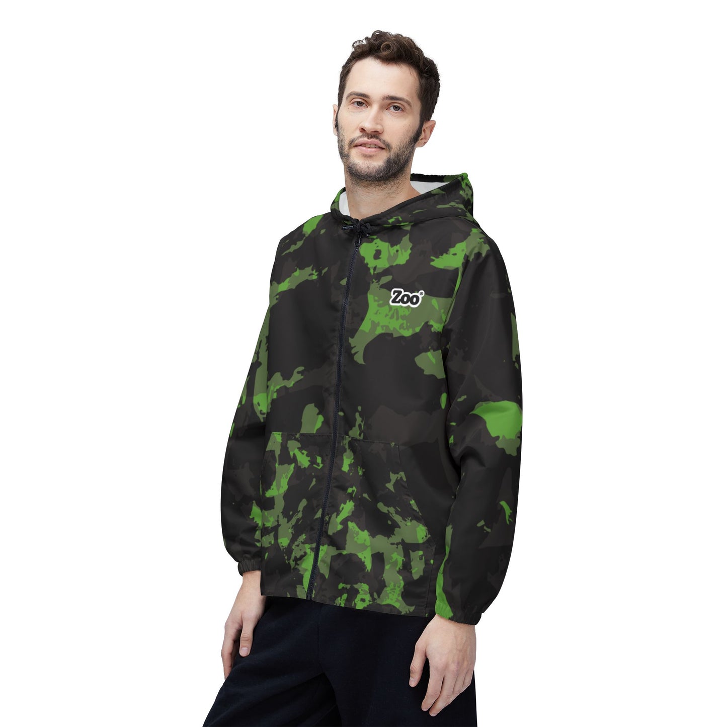 Zoo® Black & Light Green - Unisex Camo Windbreaker Jacket