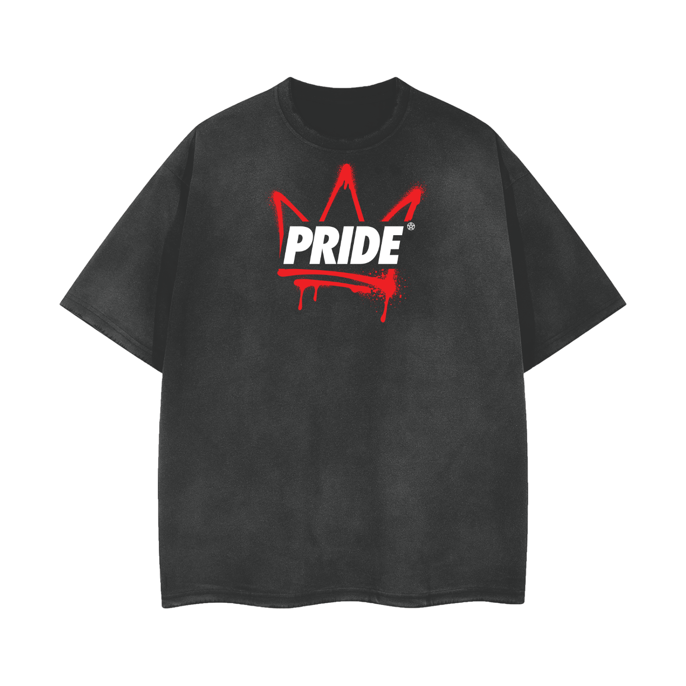 SINNER© PRIDE - CROWN Black Unisex Vintage Wash Frayed T-Shirt - 260 GSM