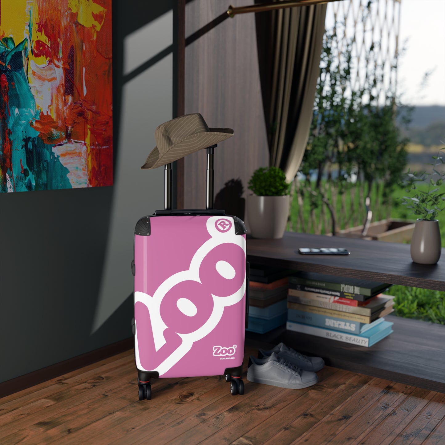 Zoo® White on Pink - Black Suitcase