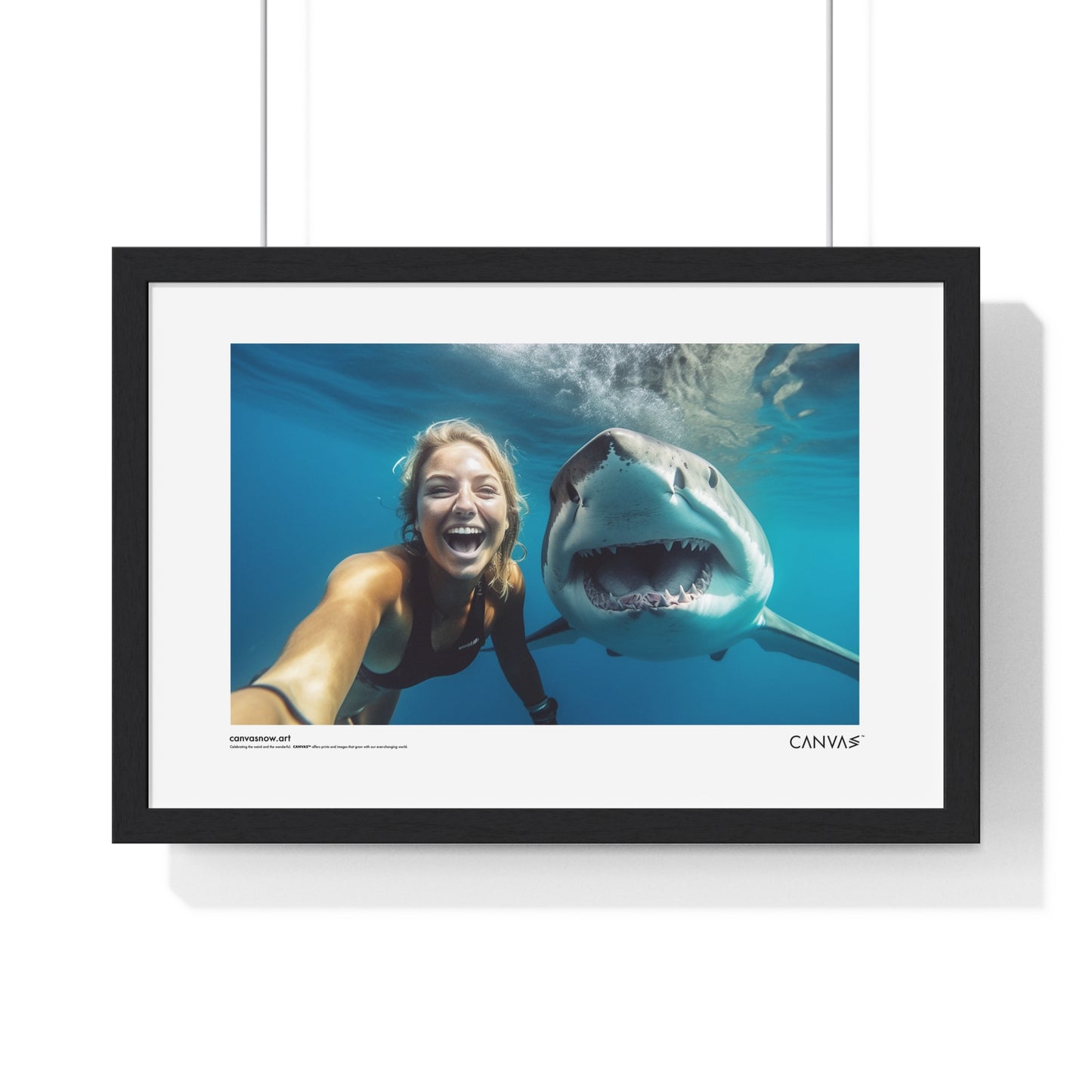 CANVAS™ SHARK-SELFIE Landscape Framed Poster
