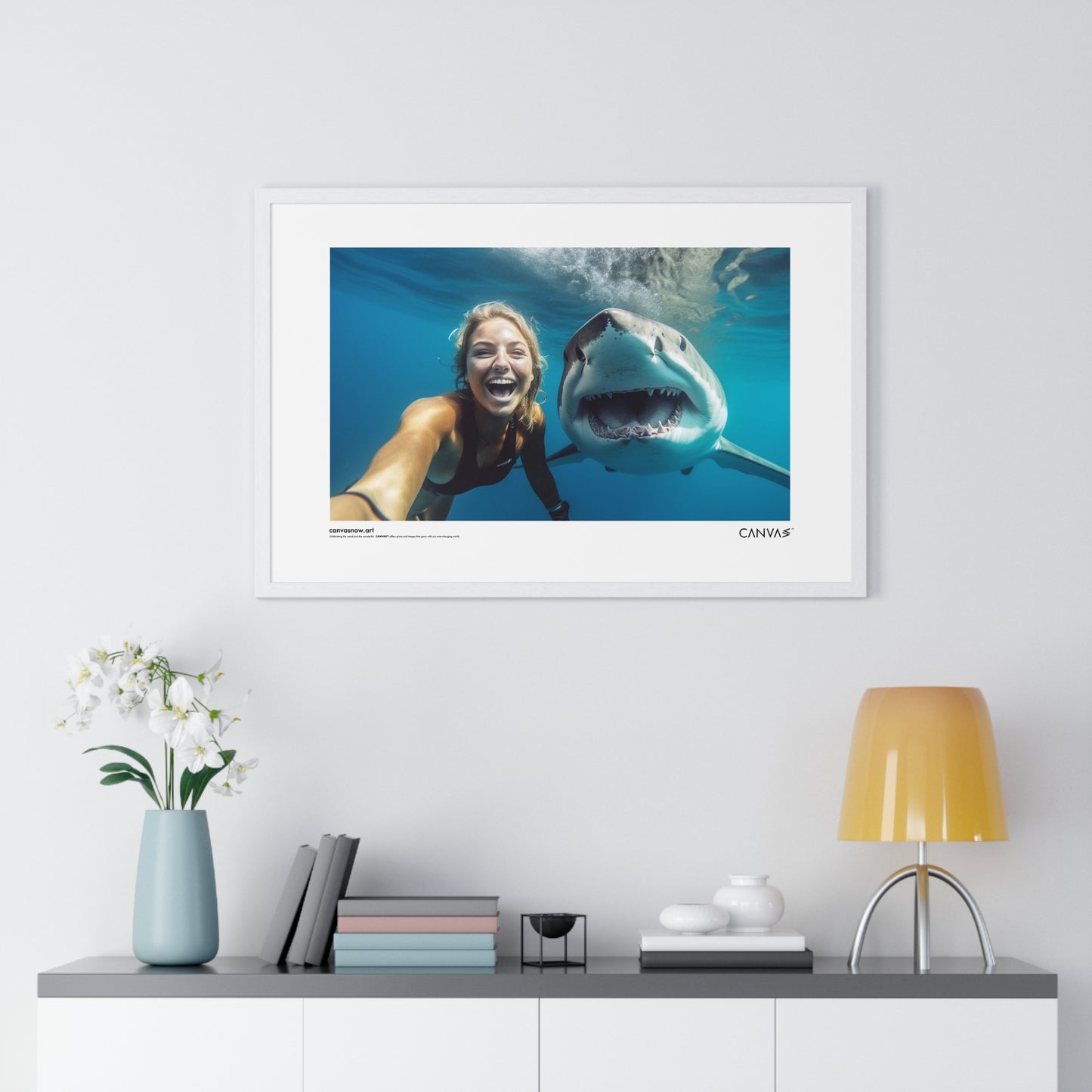 CANVAS™ SHARK-SELFIE Landscape Framed Poster