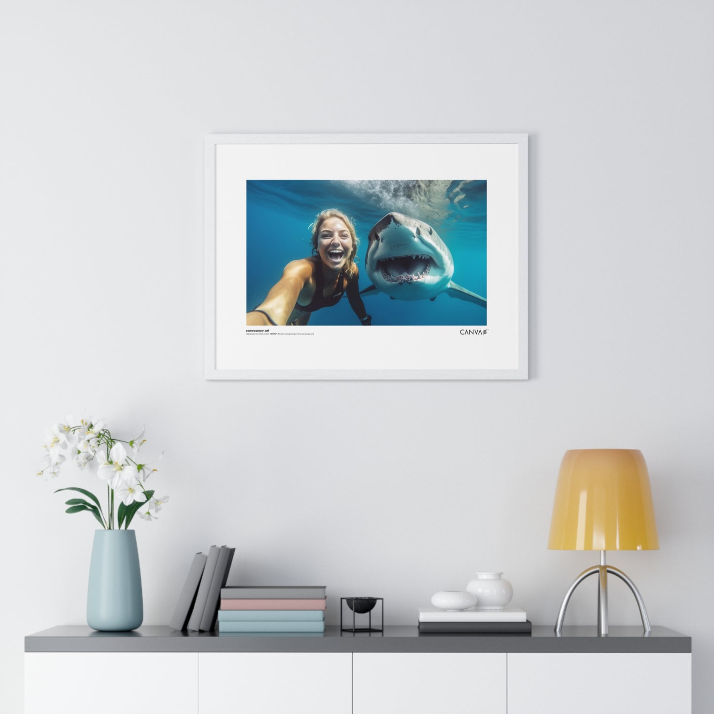 CANVAS™ SHARK-SELFIE Landscape Framed Poster