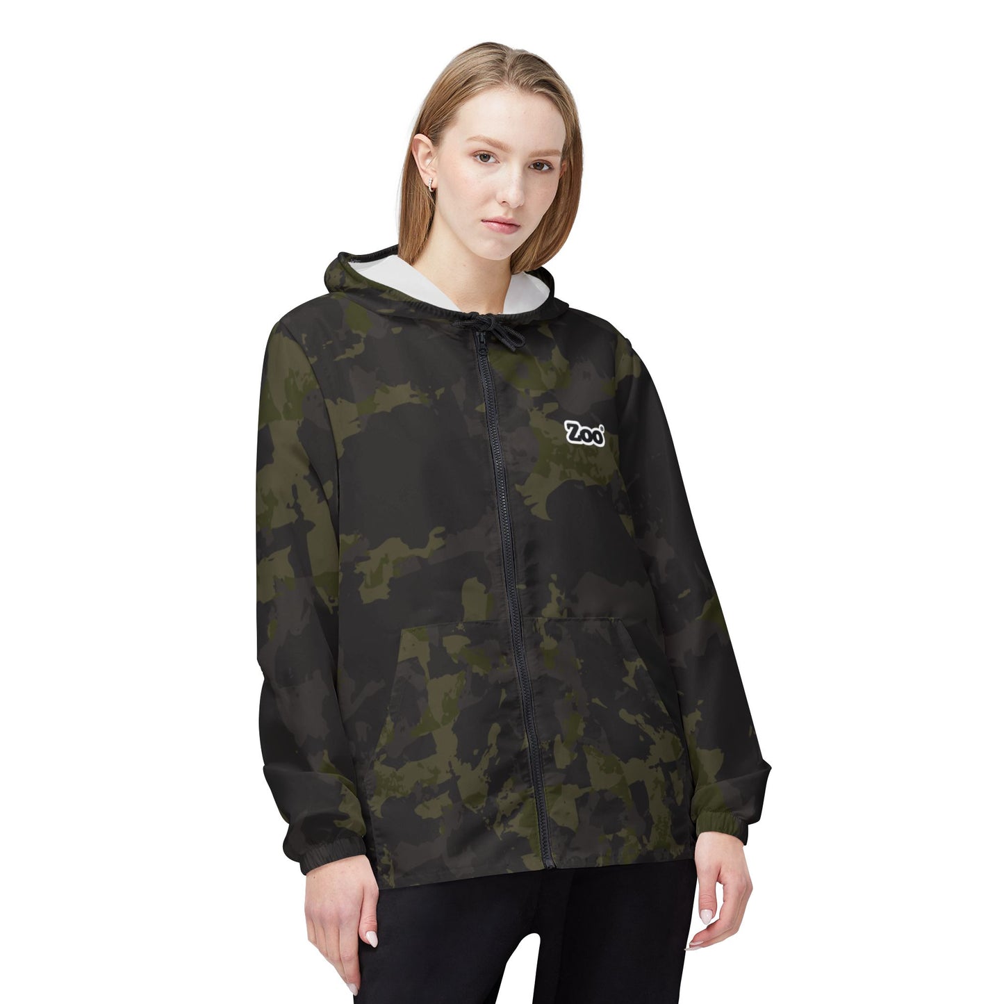 Zoo® Black & Forest Green - Unisex Camo Windbreaker Jacket