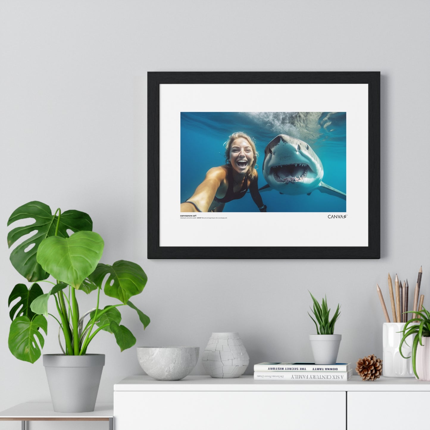 CANVAS™ SHARK-SELFIE Landscape Framed Poster