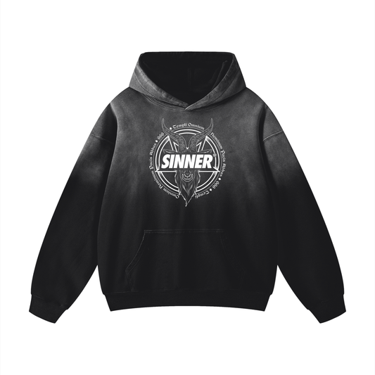 SINNER© White on Multicoloured Unisex Heavyweight Sunfade Oversized Hoodie
