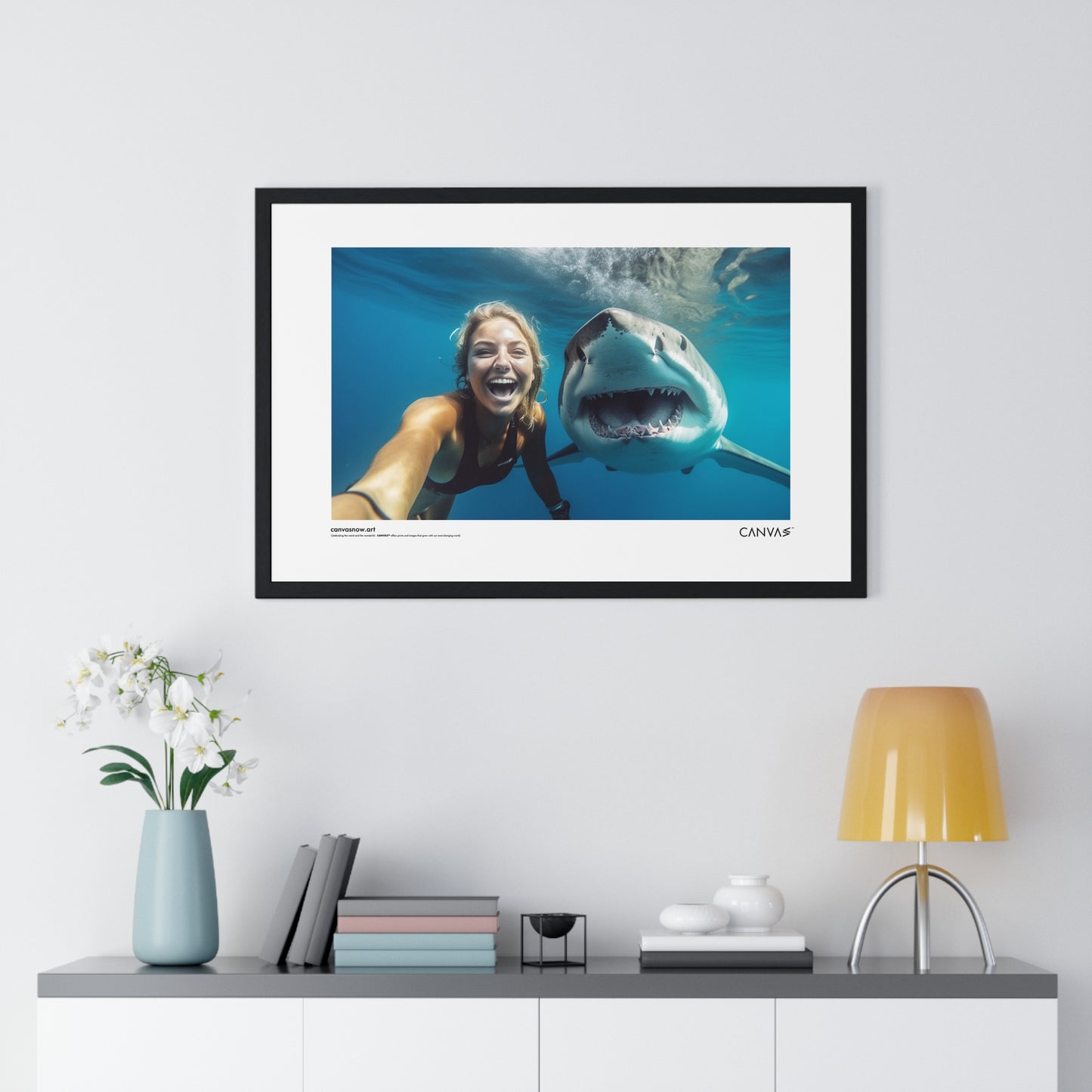 CANVAS™ SHARK-SELFIE Landscape Framed Poster