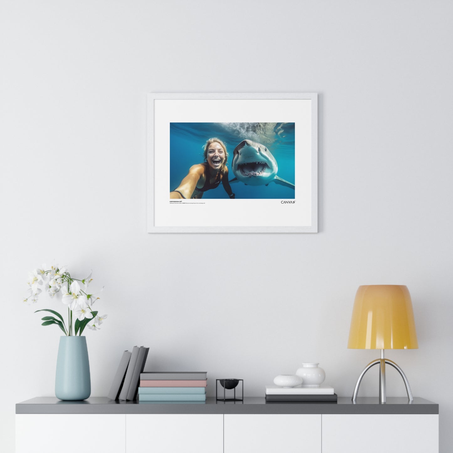 CANVAS™ SHARK-SELFIE Landscape Framed Poster