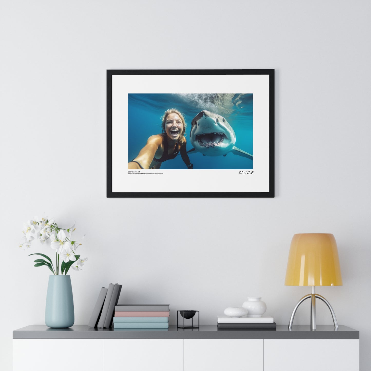 CANVAS™ SHARK-SELFIE Landscape Framed Poster