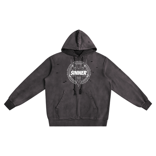 SINNER® Multicoloured Heavyweight Pure Cotton Hand-Frayed Monkey Washed Hoodie